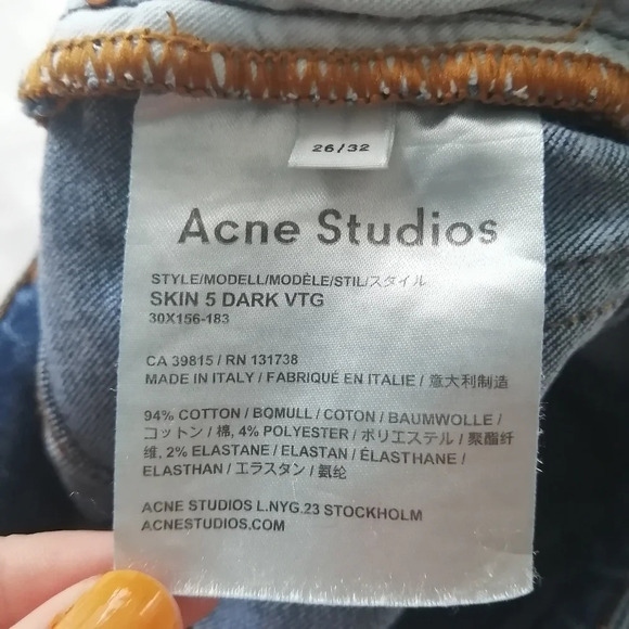 Acne Studios Skin 5 Skinny Jeans Dark Vintage Wash Blue Ankle Length 26 (2) - Picture 12 of 16